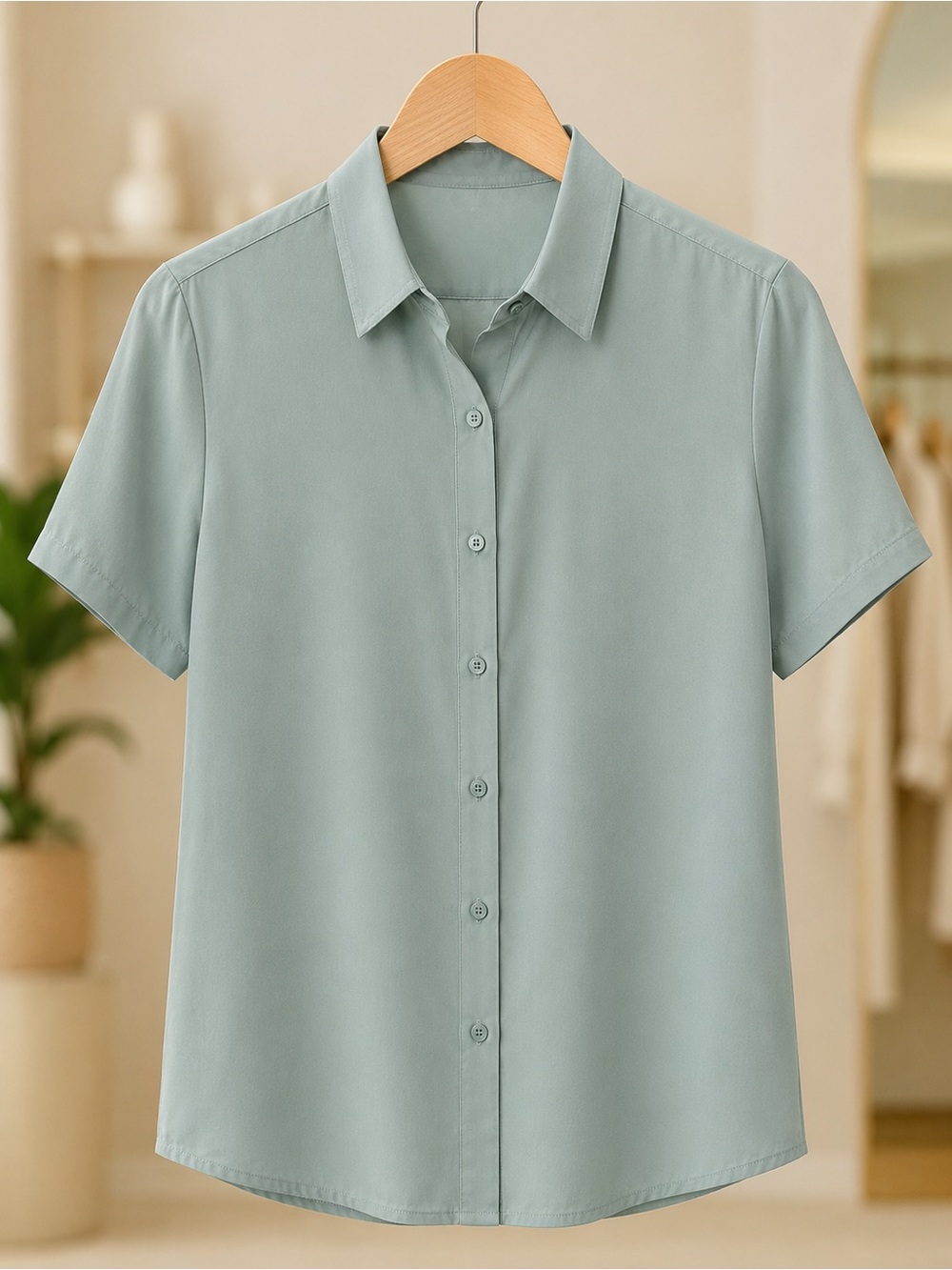 MANFINITY Men’s Medium Light Blue Short Sleeve Button Front Shirt
